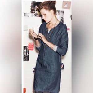 Boden Womens Denim Chambray Long Sleeve Button Down Dress w Front Pockets US 10L